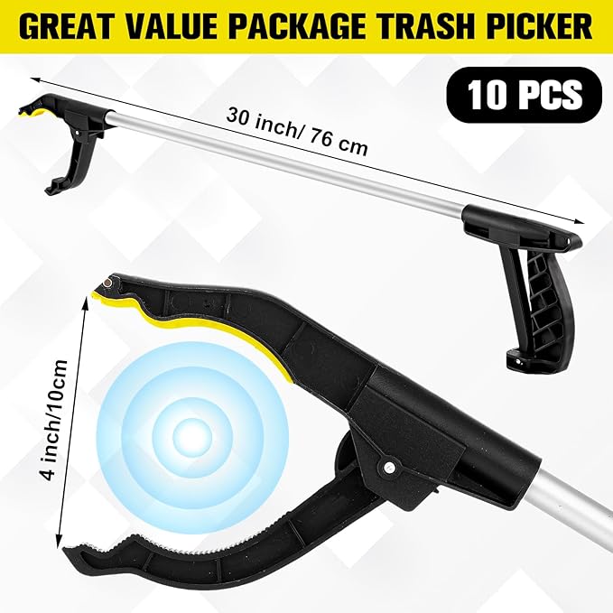 Sabary 10 Pcs Grabber Reacher Trash Pickers Bulk Tool 30'' Long Upper Back to School Litter Cleanup Heavy Duty Handy Mobility Aids Pick up Lightweight Nonslip Claw Elderly Arm Extension Stick