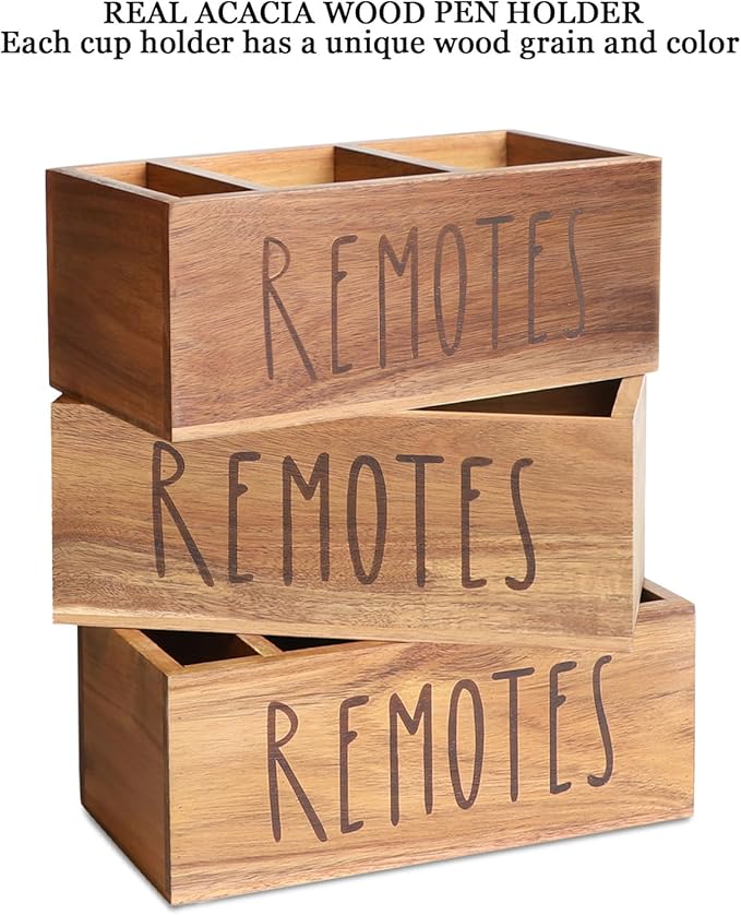 Acacia Wood Remote Control Holder, TV Remote Holder, Remote Organizer for Table,Home,Living room, bedroom for Wooden Remote Box (Brown, L,for 5+ Remote Controls)