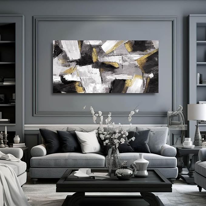 SOUGUAN Black and White Art Pictures Abstract Wall Hangings Decor Modern Artwork 20"X40" Wall Decorations for Bedroom Posters for Office