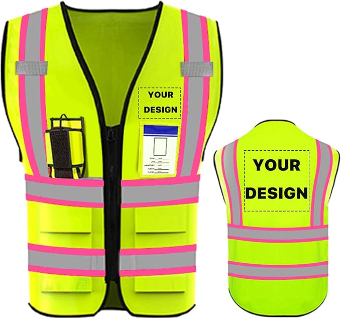 YOWESHOP High Visibility Reflective Safety Vest with Pockets Custom Your Logo Safety Workwear