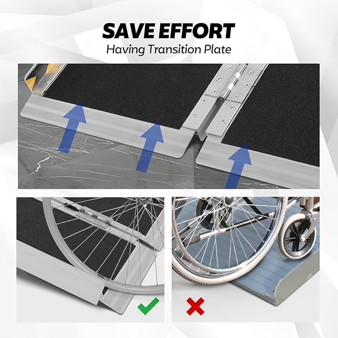 FAHKNS 6FT Wheelchair Ramp, Portable Aluminum Folding Wheelchair Ramp, Non-Slip Threshold Wheel Chair Ramps, Handicap Ramps for Home Outside Steps, Doorways, Porch, Cart, Stairs, Curbs, Scooter