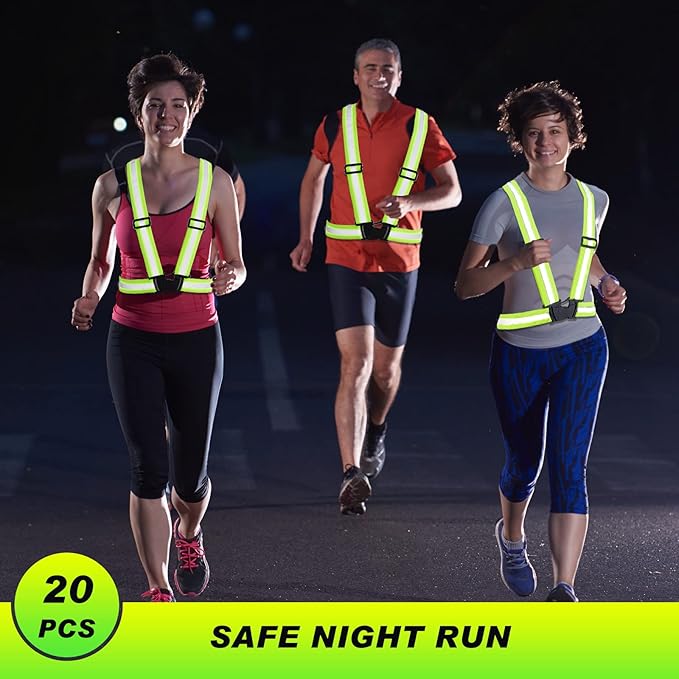 Hercicy 12 Pcs Reflective Vest High Visibility Safety Vests, Adjustable Running Gear Straps Lightweight Reflector for Construction (Yellow)
