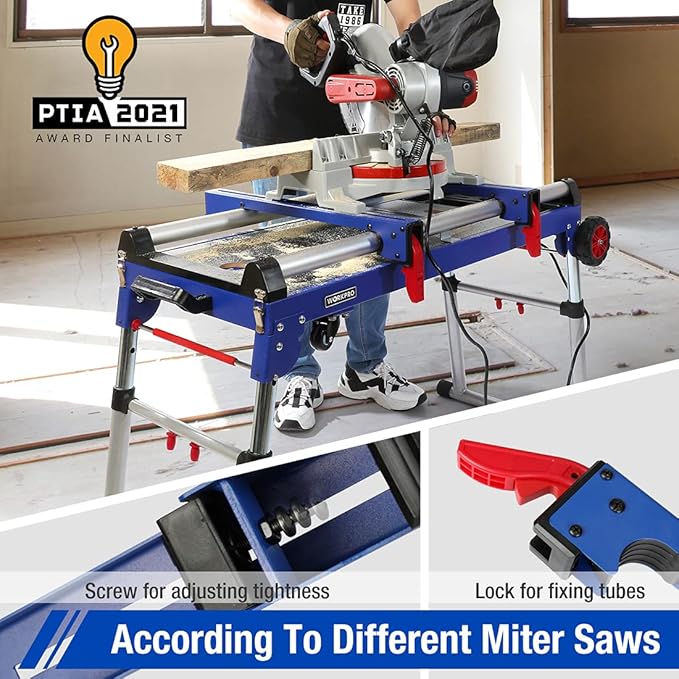 WORKPRO Miter Saw Stand, 5-in-1 Portable Workbench, Quick Folding Work Table with Detachable Miter Saw Stand & Height Adjustable Legs, Scaffold/Dolly/Creeper/Platform for Woodworking, Repair, Masonry