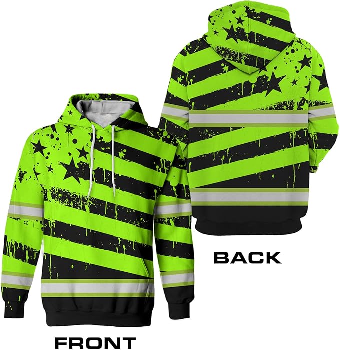 US Flag High Visibility Hoodie for Men Reflective Hoodie Safety Workwear for Worker Runner Patriotic ACC02