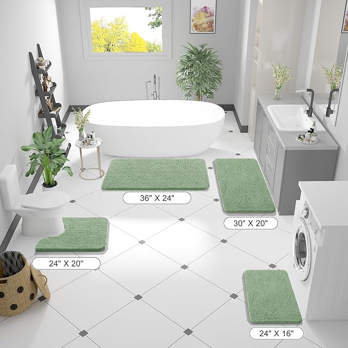 OLANLY Bathroom Rugs 47x32, Extra Soft Absorbent Chenille Bath Rugs, Rubber Backing Quick Dry, Machine Washable Bath Mats for Bathroom Floor, Tub and Shower, Home Decor Accessories, Sage Green