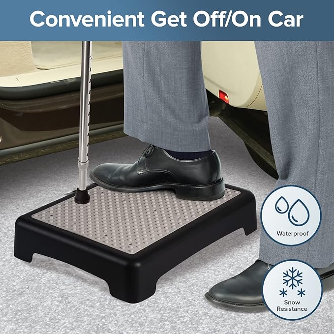 Non Slip One Step Stool for Seniors, Adults, Indoor/Outdoor Portable Stair Assist, Mobility Step Stool for Bedside, Car, Kitchen, Bathroom, Grey