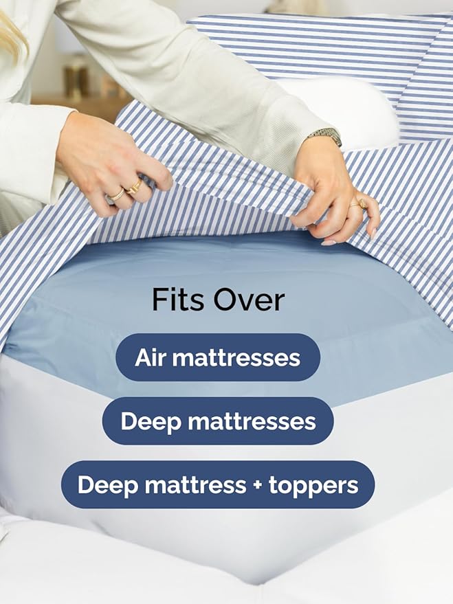 Extra Deep Twin XL Sheet Set - 4 Piece Breathable and Cooling Sheets - Hotel Luxury Bed Sheets Set - Easy Fit - Soft, Wrinkle Free and Comfy Sheets Set - Blue Striped Sheet Set with Extra Deep Pockets
