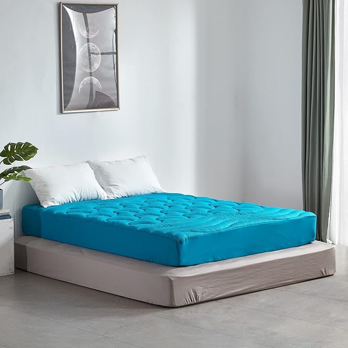 SLEEP ZONE King Size Cooling Mattress Pad, Premium Zoned Quilted Fitted Mattress Topper, Elastic Mattress Protector Cover, Machine Wash Durable, Deep Pocket 8-21 inch, Teal, King