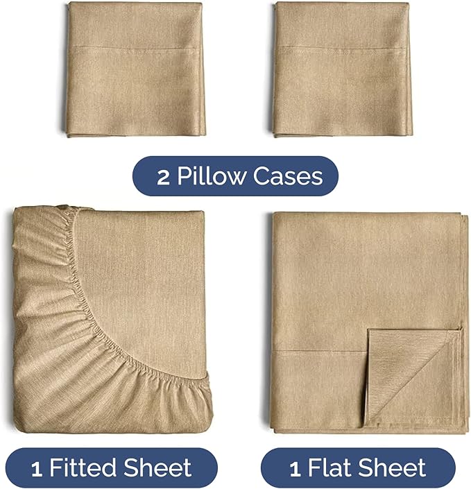 Twin 4 Piece Sheet Set - Cooling & Breathable Bed Sheets - Hotel Luxury Bed Sheets for Women, Men, Kids & Teens - Bedding w/Deep Pockets & Easy Fit - Soft & Wrinkle Free - Twin Heathered Tan Sheets