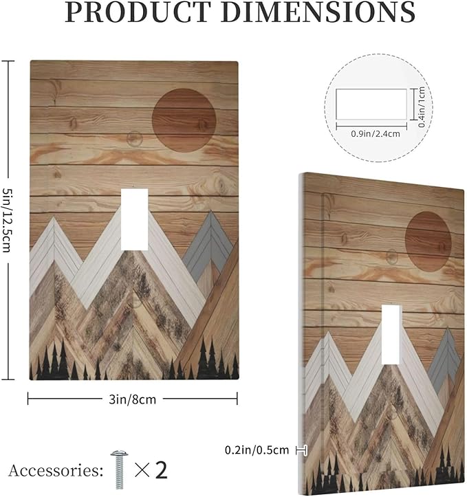 Wooden Planks Mosaic Snow Mountain Sun Decorative Light Switch Cover 1 Gang Single Toggle Device Electrical Faceplate Switchplates Decorator Outlet Wall Plate for Farmhouse Home Decor