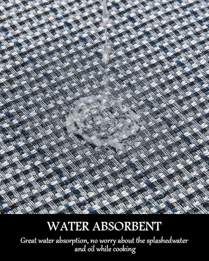 PADOOR Kitchen Mats for Floor, Non Slip Washable, Rubber Backed Kitchen Runner Super Absorbent Floor Mat Sink Rug, 20'x47' Blue