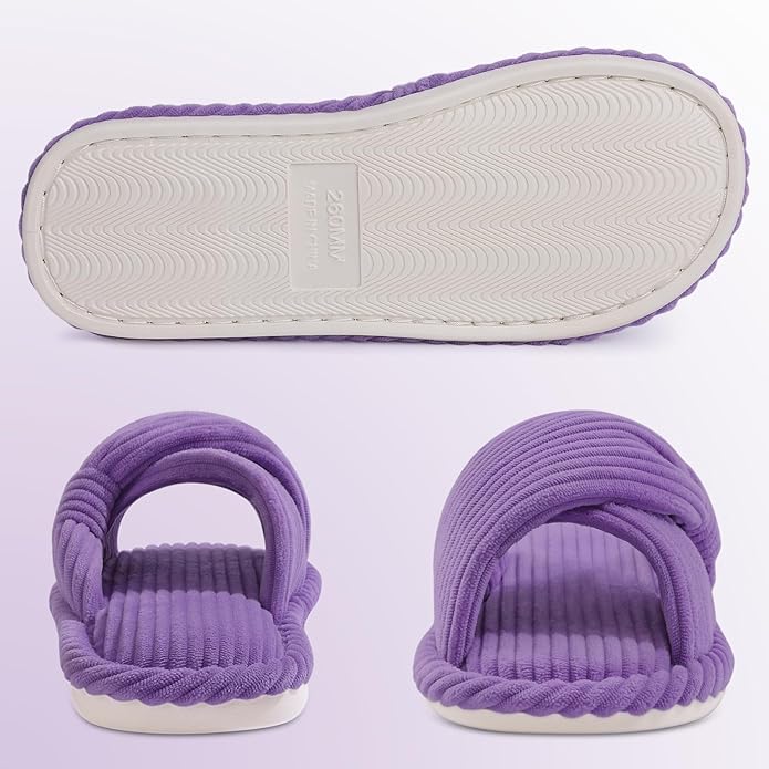 Evshine Fall House Slippers for Women Corduroy Cross Bow Indoor Slippers Open Toe Slip On Bedroom Shoes with Memory Foam