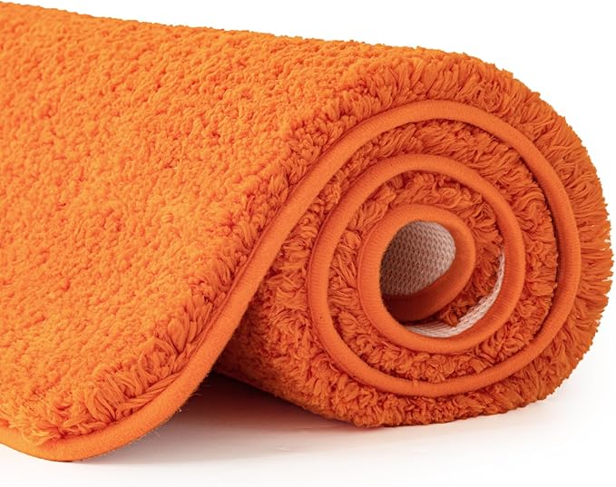 MIULEE Orange Bathroom Rug - Absorbent Bath Mat Made of Thick Fluffy Microsiber for Bathroom Floor, Tub or Entryway, Non Slip Rubber Backside for Extra Safety, Machine Washable - 20''x30''