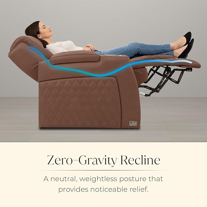 Seatcraft Apex Zero-Gravity CoolZero Italian Leather Home Theater Seating, Powered Headrest, Powered Lumbar, Powered Recline, Row of 3 Sofa, Tobacco