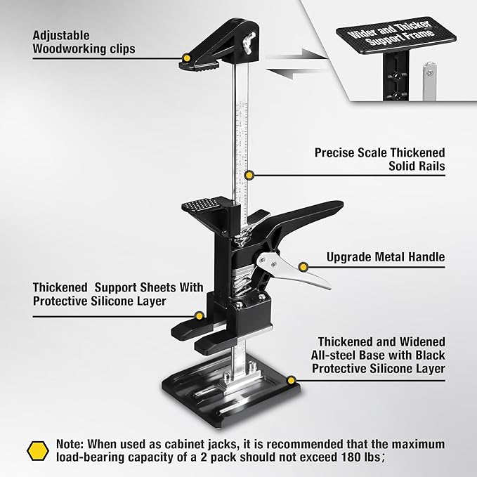YELLOW JACKET Cabinet Jacks 2 Pack for Installing Cabinets, Labor Saving Arm Jack with 360 LBS,0 to 23.4 inches, 3rd Hand Support System, Drywall Lift, Hand Lifting Jack Tool