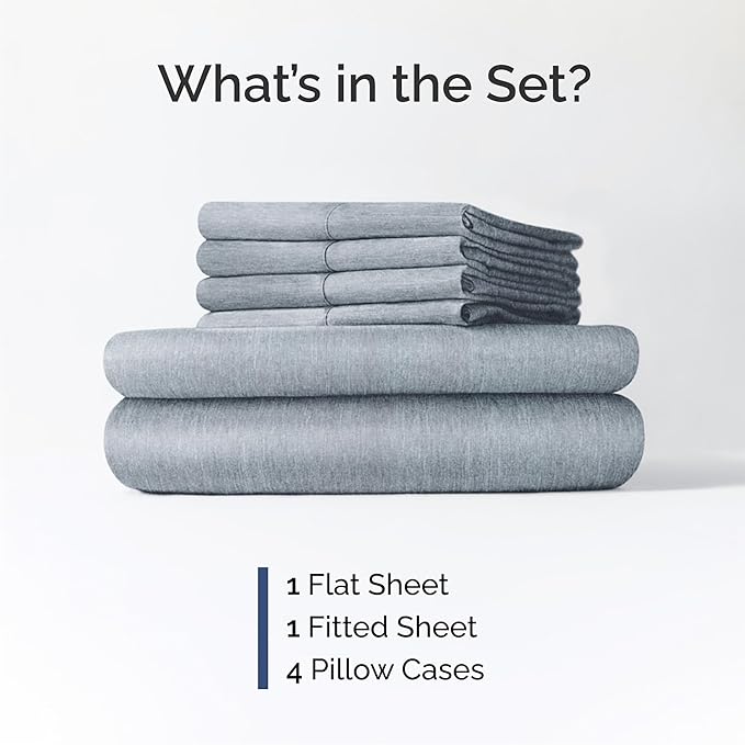 Cal King 6 Piece Sheet Set - Cooling & Breathable Bed Sheets - Hotel Luxury Bed Sheets for Women, Men, Kids & Teens - Deep Pockets - Easy Fit - Soft and Wrinkle Free - Cal King Heathered Blue Sheets