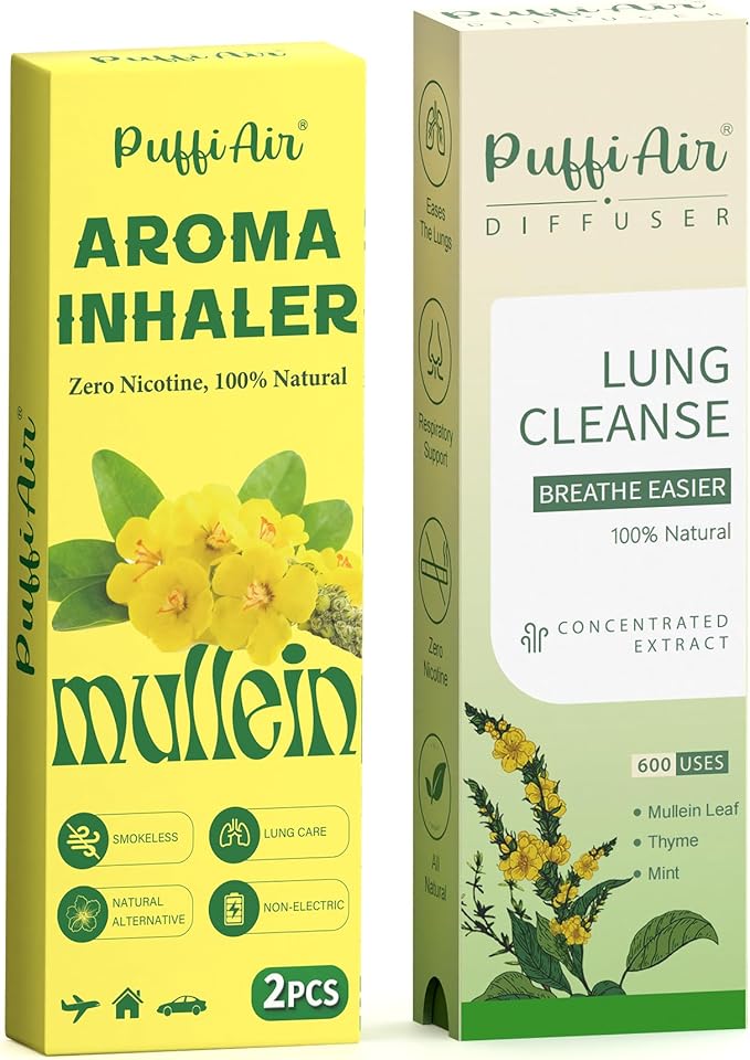 Herbal Diffuser with Extracts of Mullein, Thyme & Mint + Air Inhaler with Mullein Essential Oils, Nicotine-Free Smokeless – 2 Pcs | Reduce Cravings & Fatigue, Lung Comfort & Breathing Support