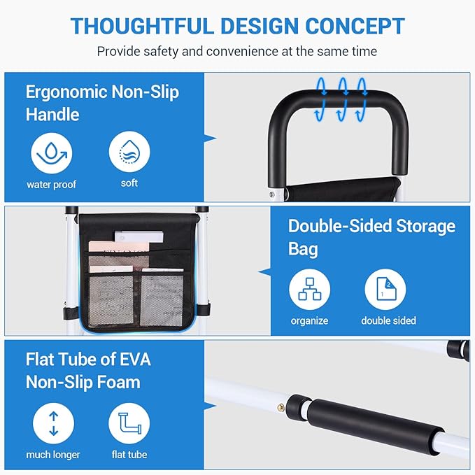 Bed Rails for Elderly Adults Safety - Adjustable Bed Assist Rail for Seniors with Motion Light & Storage Pouch, Bed Handles for Elderly Adults - Fits Twin Full King Bed Rails for Queen