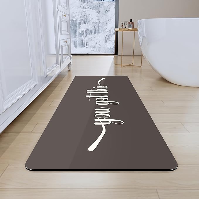 Bath Mat, Bathroom Mat Rugs Super Absorbent Shower Mats Non Slip Quick Dry Thin Rubber Mats for Bathroom Floor Fit Under Door, Shower Rug for Bathtub, Shower, Beige