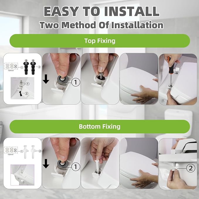 Toilet Seat Elongated with Slow Close Hinges Compatible with TOTO/Kohler/Gerber/American Standard, Universal Oval Fit, Four Bumpers Never Loosen, Two Sets Toilet Bolts and Nuts, Cotton White