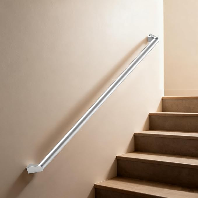 3FT Handrails for Indoor Stairs,Railings，Outdoor Stairs Handrail，Modern Aluminum Handrail Set, Wall Mounted，Wall Return Bracket More Safety, Rust Free. (Anodized Silver, 3 FT)