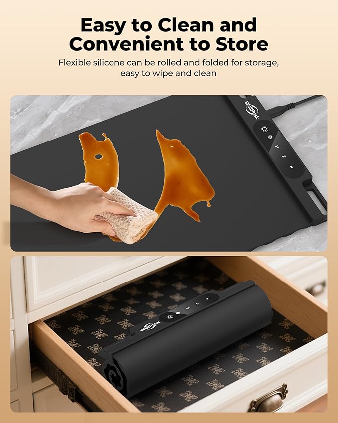 Electric Warming Mat for Food (2-Pack)-Full Surface Fast Heating Silicone Warmer Tray with 3-Level Temperature, Auto-Off, Raised Feet for Table Protection, for Gatherings,Parties,Home Buffet