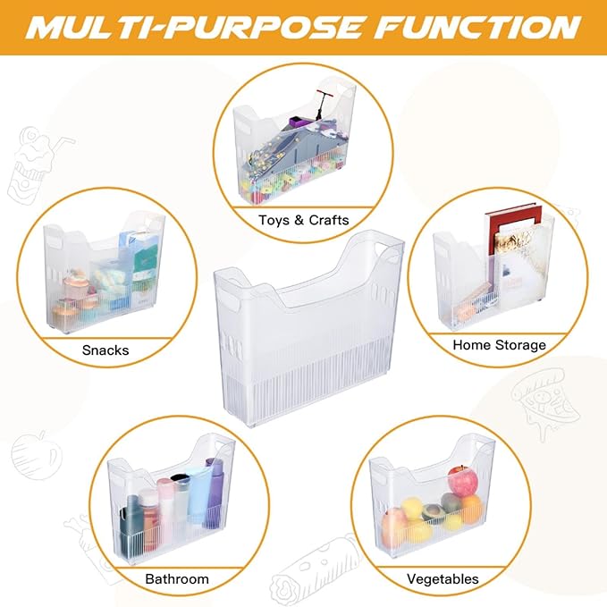 4 Pcs Plastic Freezer Organizer Bins with Wheel Tall Narrow Kitchen Pantry Organizer Snack Storage Containers for Office Refrigerator(10 x 13.3 x 3.5 Inch)