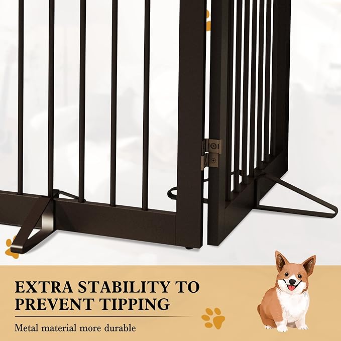 Freestanding Pet Gate Metal Support Feet, Triangle Support Feet Set of 2 for Extra Wide Foldable Pet Gate, Easy to Install, A Pair of Safety Fence Feet for Wooden Dog Gate, Dark Brown