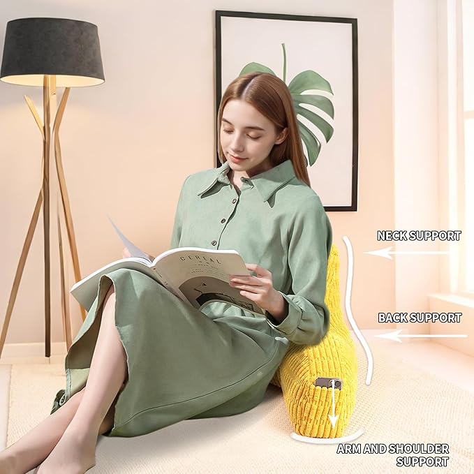 Reading Pillow for Sitting in Bed, Large Backrest Reading Pillow with Arm Rest,Back-Rest Support Cushion for Sit Up on Couch, Sofa, and Floor, Dorm Essentials (Yellow Corduroy, Large(19"))
