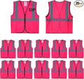 Pink Safety Vests 20 Pack - Reflective High Visibility Construction ANSI Class 2 Work Vests for Men,Woman with Zipper,Hi Vis Mesh and Neon Silver