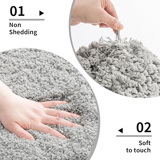 Grey Bathroom Rug 20x32 Non Slip Fluffy Bath Mat for Bathroom Floor Washable Plush Luxury Bath Rug for Tub Soft Shaggy Absorbent Shower Sink Mat