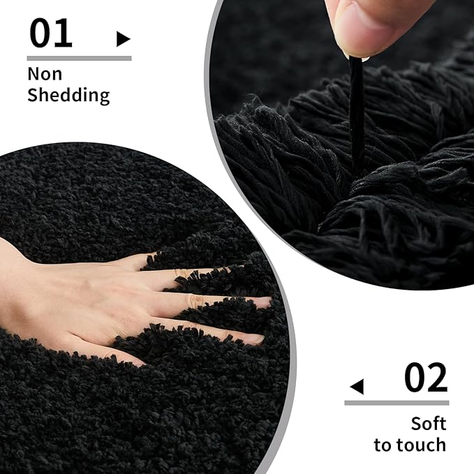 Black Bathroom Rug 24x36 Non Slip Fluffy Bath Mat for Bathroom Floor Washable Plush Luxury Bath Rug for Tub Soft Shaggy Shower Sink Mat