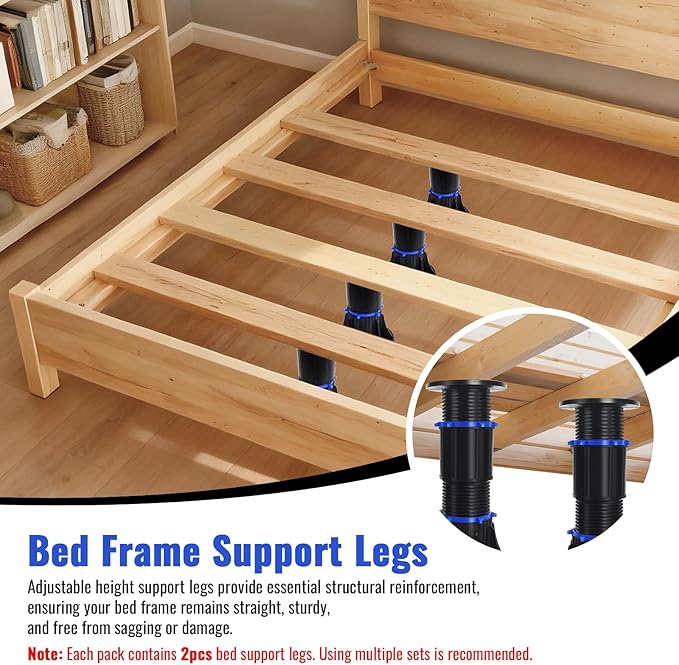 YHK 2PCS Adjustable Height Bed Support Legs 4.6-13.5inch, Bed Frame Support Legs for Bed Slat, Bed Support Reinforcement Parts Bed Frame Support Replacement