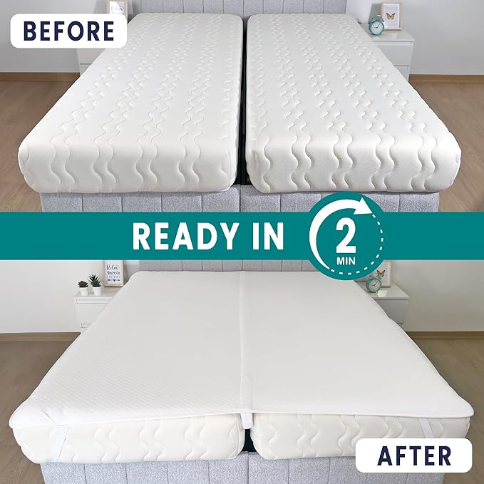 2-in-1 Bed Bridge Twin to King Converter with Waterproof Mattress Protector & Elastic Straps | Split King Gap Filler for Adjustable Bed | Non-Slip Bottom | 75"