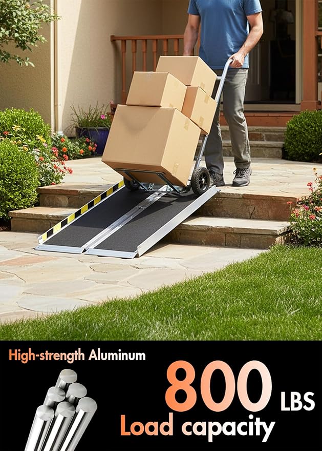 Protable Wheelchair ramp 4FT,Non-Slip Folding Aluminum Handicap Ramps,Threshold Ramps for Home,Holds up to 800lbs,Wheelchair ramp for Steps (4FT(Useing Height 4-12inch))