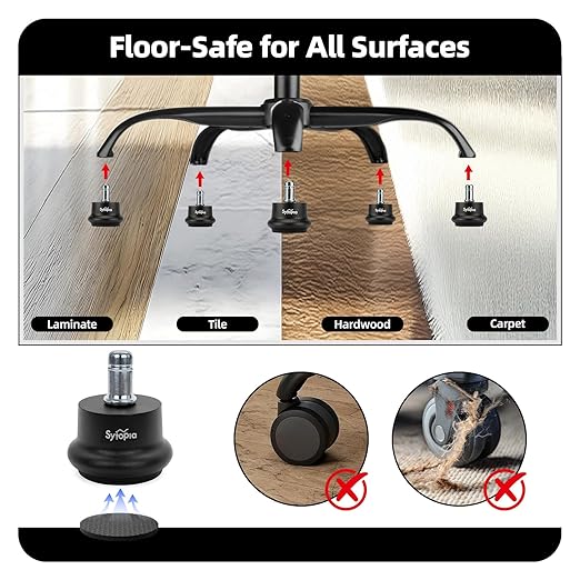 Sytopia Office Chair Bell Glides Replacement, Fixed Feet Wheel Stopper for Swivel Chairs and Stools, 7/16" x 7/8" Stem, Separate Self-Adhesive Felt Pads, Non-Slip Base, Quiet & Easy Install, 5 Pack