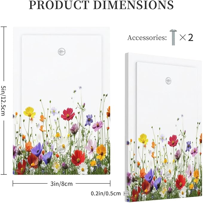 Light Switch Cover Plate Colorful Wildflowers Plant Floral Daisy 1 Gang No Device Blank Electrical Wall Plates Faceplate Decorative Switch Plate For Bed Room Living Room Decor