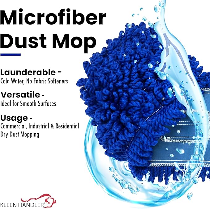 KLEEN HANDLER 6 Pack of 36 Inch Microfiber Dust Mop, Large Washable Commercial Mop Head Replacement, Sweeper, Janitorial Supplies, Blue