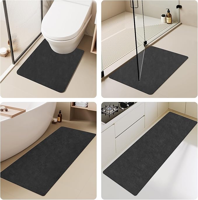 Bath Mat, Bathroom Rugs Non Slip Washable Thin Absorbent Quick Dry Bath Mat Fits Under Door Bathroom Floor Mat Perfect for Bath, Shower, or Sink 20"x48" Black