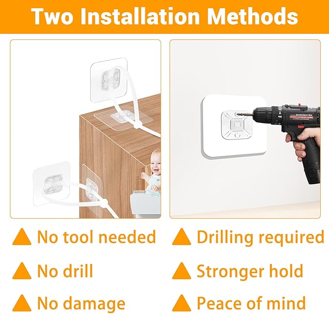 No Drill Furniture Anchors Adhesive (10 Packs) for Baby Proofing, Adjustable Anti-Tip Furniture Wall Safety Straps for Child, Keep Toddlers & Pets Safe from Falling Furniture Like Dresser & Bookshelf