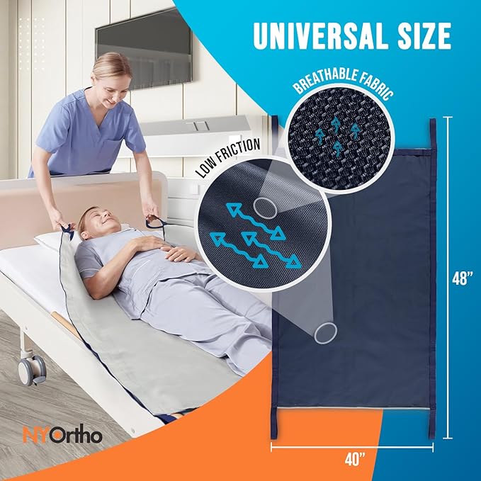 NYOrtho Glide Repositioning Sheet 35x55 in – Low-Friction, Breathable, Reusable Transfer Aid with 12 Ergonomic Handles – Supports Up to 575 lbs