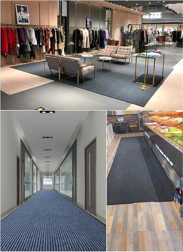 ITINA Door Mat About W3' x L16' Large Outdoor Indoor Mat Waterproof Rubber Back Rugs for Home Office Business Areas Grey-Black