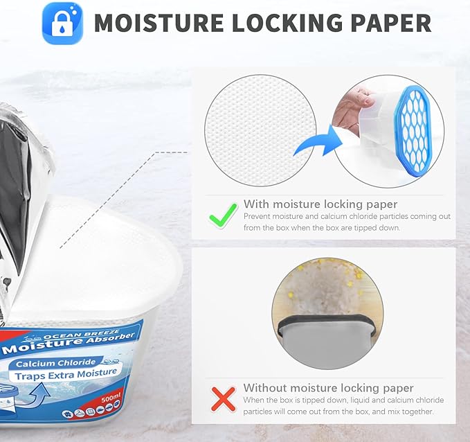 Vacplus Moisture Absorbers, 10.5 Oz Humidity Absorber Boxes Attracts Extra Moisture from Your Bathroom, Closet, Kitchen & Study, Dehumidifier, Odor Eliminator for Closet (Ocean Scent), 12 Packs