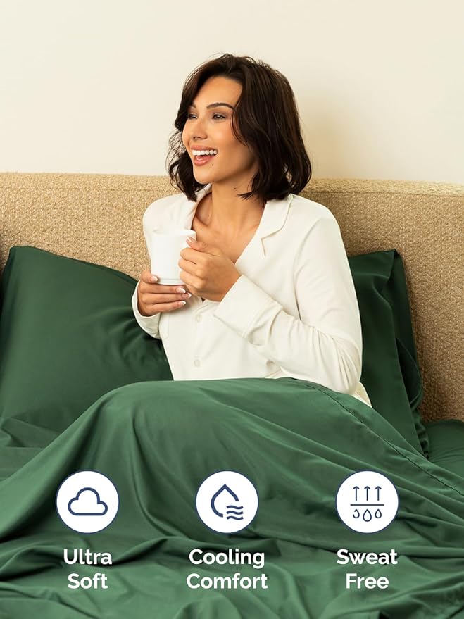 Extra Deep Full Sheet Set - 6 Piece Breathable and Cooling Sheets - Hotel Luxury Bed Sheets Set - Easy Fit - Soft, Wrinkle Free and Comfy Sheets Set - Emerald Green Sheet Set with Extra Deep Pockets