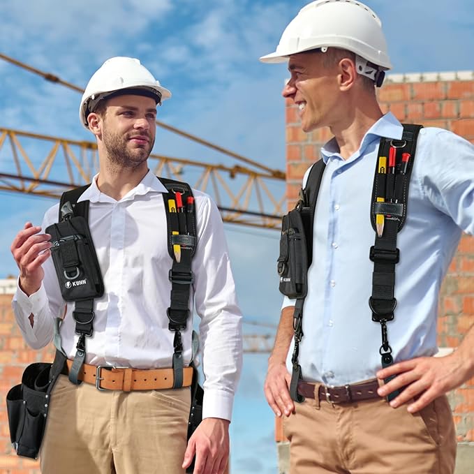 KUNN Leather Tool Belt Suspenders Construction Bag Suspenders Molded Air Channel Work Belt Suspender for Carpenter Electrician,Black
