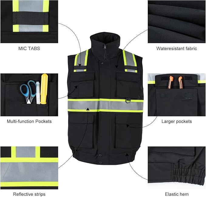VENDACE Safety Vest High Visibility Reflective Fleece Winter Vest for Men with Pockets Hi Vis Construction Work Vest