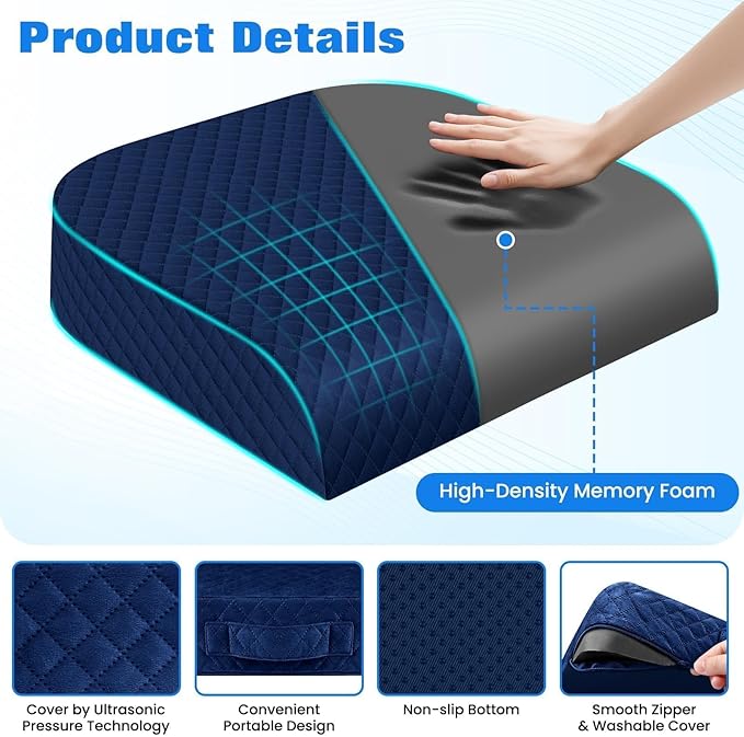 Seat Cushion, Memory Foam Chair Pad, Non-Slip Cushion for Office, Home, Car, Large Desk Chair Cushion, Washable Cover & Handle, X-Large, Blue