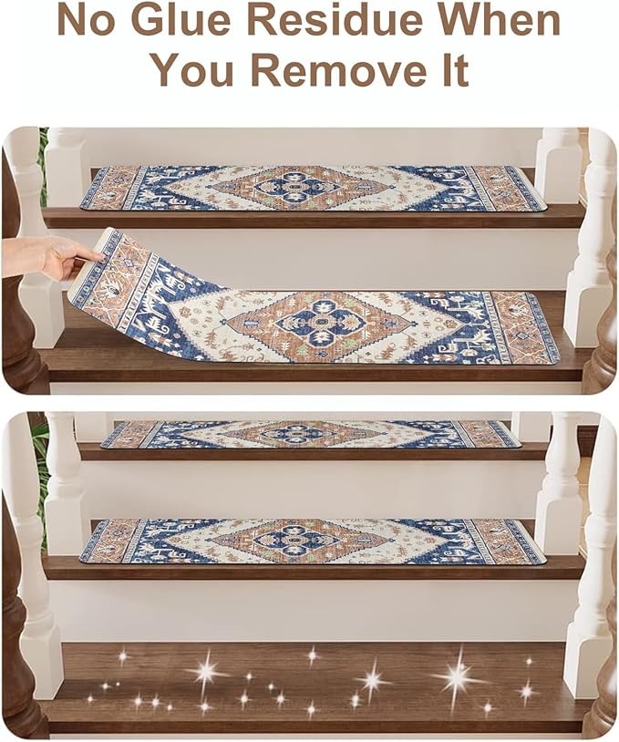 OJIA Super Non-Slip Stair Treads for Wooden Steps Indoor, 30"X8" Stair Runners Slip Resistant Stair Rugs Safety Mats for Dogs, Kids & Elders, Rubber Backed Stair Treads Stair Covers (15PC)
