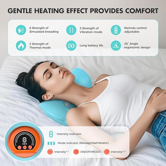 Multifunctional Neck Massager Relieves Neck Fatigue, 6 Massage Intensity Levels and Heating Functionality, an Ideal Gift for Family and Friends