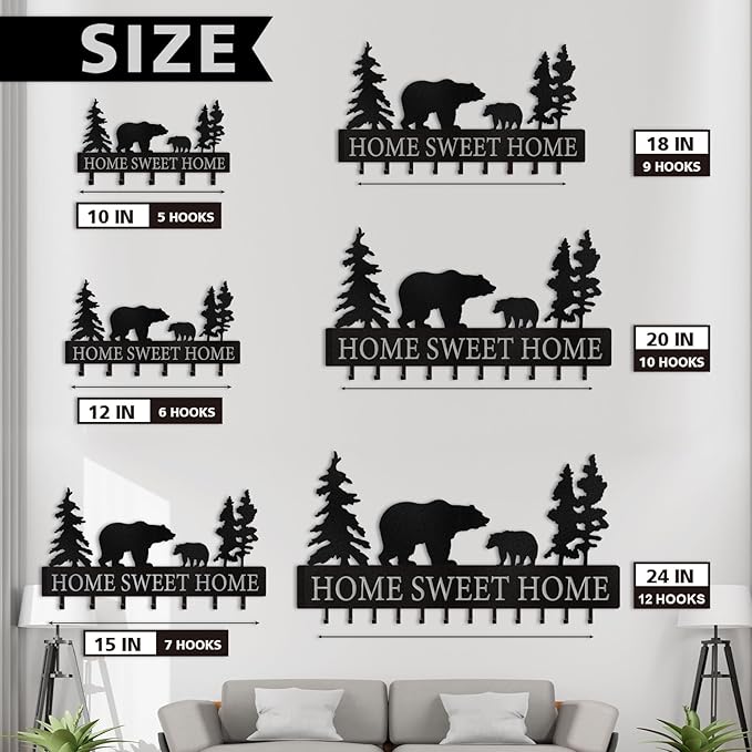 Personalized Key Holder for Wall - Metal Bear Key Rack Wall Mounted with Hooks - Key Holder Hooks Organizer Coat Rack - Animal Theme Hooks Sweet Home Decor for Storage, Hallway, Bedroom, Office